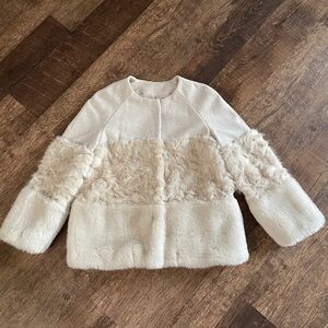 Mango Beige Faux Fur Coat